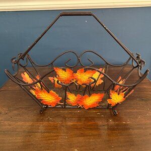 Vintage Metal Wire Decorative Basket With Fall Leaves